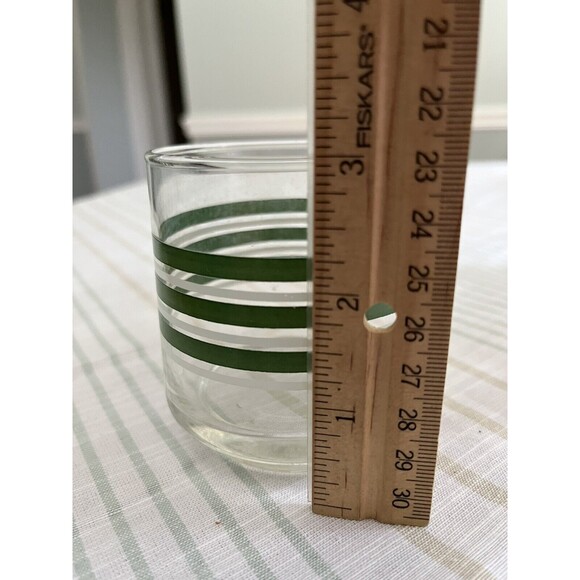 Set of 7 - Vintage 1970’s Green & White Striped 3” Rock Juice Glasses - Picture 6 of 9